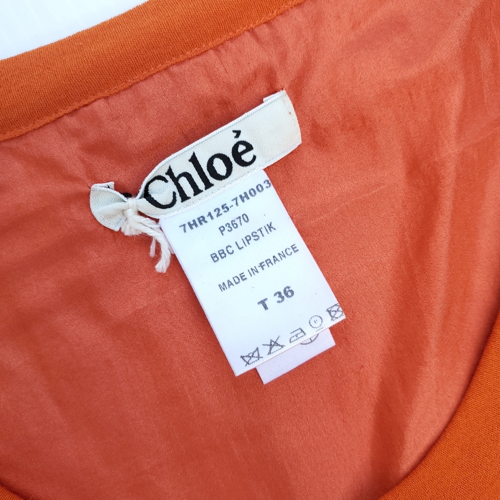 Chloé Orange Draped Ruffled Hem Pleated Dress - Picture 8 of 11